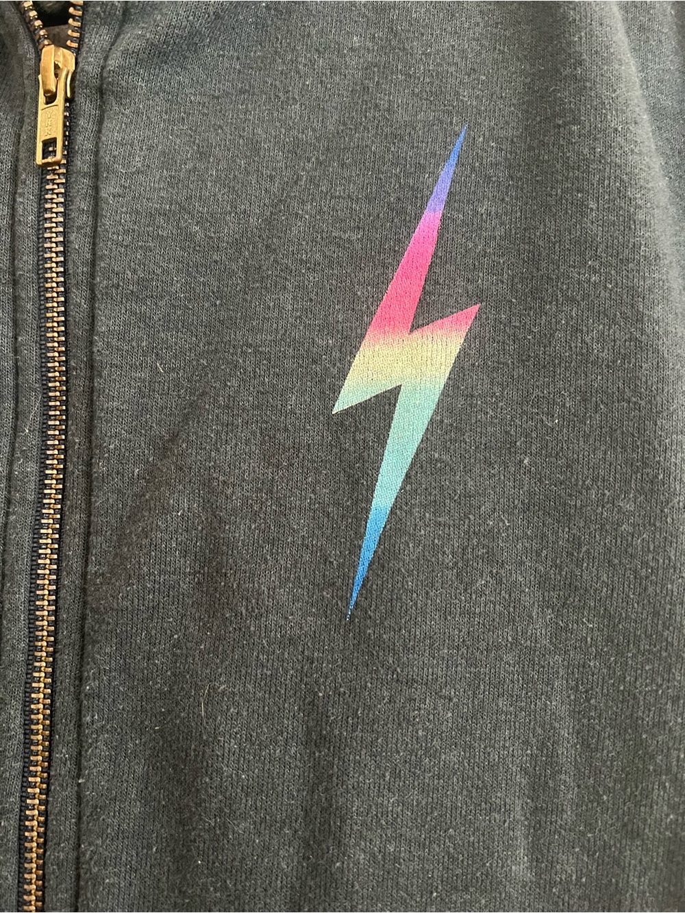 Aviator Nation Charcoal Zip Hoodie with Rainbow Lightning Bolt - Picture 2 of 9